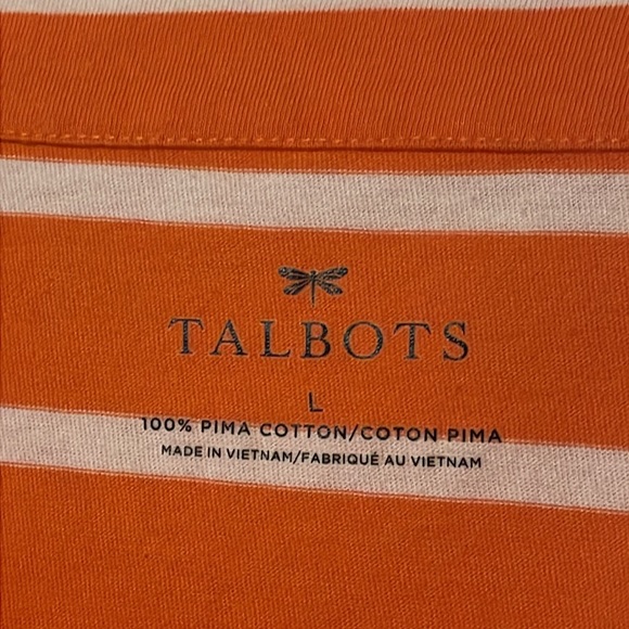 SET of 3 Talbots Tee, Women’s L, scalloped neck: Orange Black White striped - Picture 6 of 10